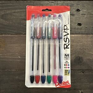 Pentel RSVP Fine Line Point Pens Assorted In, Latex Free, Pack Of 6, New, 1.0mm