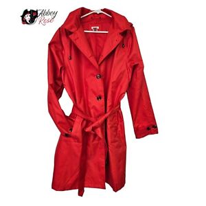 Capelli New York Hooded Belted Rain Lightweight Trench Coat Red Large