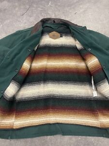 VTG Woolrich Canvas Jacket Mens M Green Blanket Lined Aztec Wool Chore Navajo