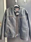 Vintage Guess Leather Bomber Jacket Mens XL Dark Zip Sherpa Lined