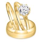 1 Ct D/FL Real Moissanite 14K Yellow Gold Plated Wedding His & Her Trio Ring Set