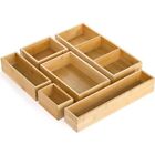 Set of 6 Bamboo Drawer Organizer Storage Box, Adjustable Cutlery Drawer Organ...