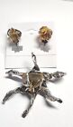 Arthur King Sterling Silver Modernist Brooch And Earrings Set With Rough Citrine