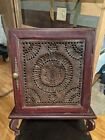 Antique Solid Wood Jelly Cabinet With Hand Punched Tin Door Inlay