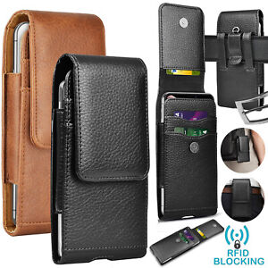 Cell Phone Holster Pouch Leather Wallet Case with Belt Loop for iPhone Samsung