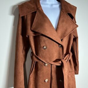 Solitaire Anthropology Faux Suede Rust  Belted Coat Trench Size Small