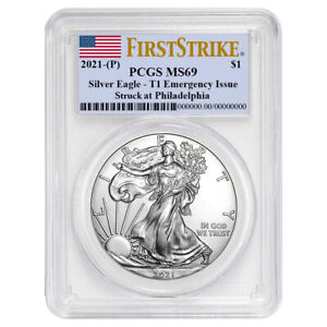 2021 (P) $1 American Silver Eagle PCGS MS69 Emergency Issue FS Flag Label