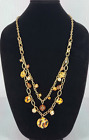 Gold Tone Double Strand Necklace Colorful Acrylic Discs Faceted Gold Beads 30