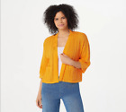 Isaac Mizrahi Live! Cropped Cardigan with Pockets-Tangerine-Small A379498 NEW
