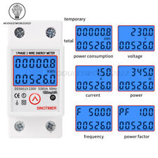 AC 230/110V Digital Wattmeter Power Energy Din Rail KWH Voltage Current Meter US