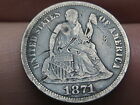 1871 S Seated Liberty Silver Dime- San Francisco, VG/Fine Details
