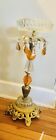 Vintage Pedestal Ashtray Stand Amber Clear Glass Crystals