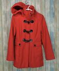 MODA International Size M Red Wool Removable Hooded Trench Coat W/ Horn Buttons