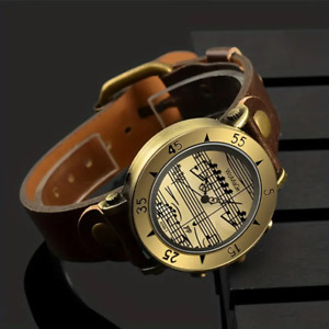Brown Vintage Music Symbol Quartz Watch Round Dial PU Leather Band | Ideal Gift