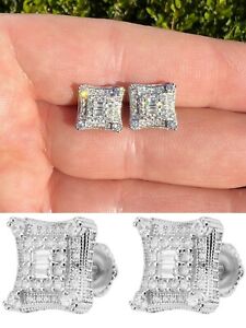 925 Silver Iced Real Hip Hop Men's Earrings Large Square Kite Baguette CZ