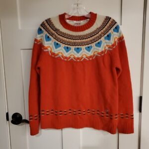 KARI TRAA Womens Small Norwegian Ski Sweater Wool Blend Pullover Orange & Blue