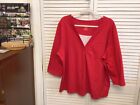 Jennifer Lauren V Neck Red 3/4 Sleeve Tunic Top Shirt Blouse Size 3X