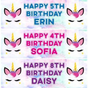 2 Personalised Sleeping Unicorn Face Birthday Party Celebration Banners Posters