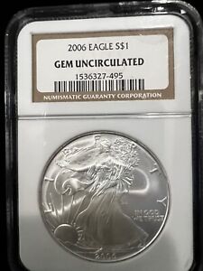 New Listing2006 AMERICAN EAGLE SILVER DOLLAR NGC  GEM UNCIRCULATED BROWN LABEL.