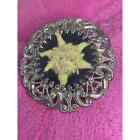 Vintage Antique Victorian Brooch with Dried Mountain Edelweiss Flower Silver Pin