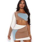 FASHION NOVA Alina Colorbock Skirt & Top Set Taupe Blue Combo Size XL