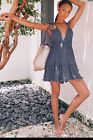 Sweet and Sunny Denim Blue Tiered Halter Babydoll Dress Lulus Size L $58