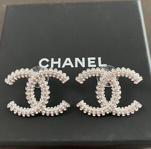 Chanel Silver Crystal Large Stud Earrings
