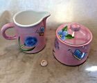 Vintage Laurie Gates Ware Pink Butterfly, Bee, Tulips Sugar & Creamer