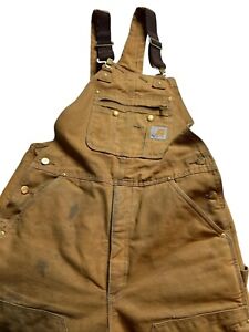 Carhartt Men's Canvas Quilt Lined Distressed Bib Overalls R41 Brown Size 34X30