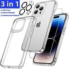 For iPhone 15 14 13 12 11 Pro Max Clear Shockproof Case + Screen Lens Protector