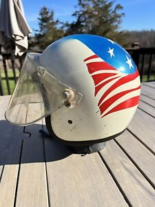 Vintage 1974 Bell Super Magnum Helmet Red White & Blue Racing Motocross w/Visor