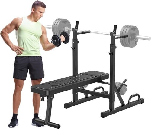Weight Bench with Rack, Adjustable Workout Bench With Barbell Rack,Folding Bench