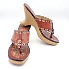 Fioni Wooden Wedge Leather Boho Open Toe Slip-On Casual Sandals Women Sz 7.5