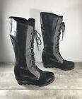 Sorel Cate the Great Wedge NL2175 Black Leather Women’s Lace Up Boots Size 8.5