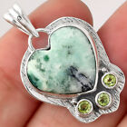 Heart Dendritic Chrysoprase Africa and Peridot 925 Silver Pendant Jewelry P-1523