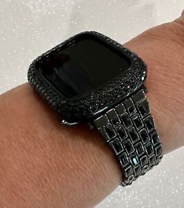 Black Apple Watch Band 49mm Crystal Baguette or Apple Watch Cover Lab Diamond