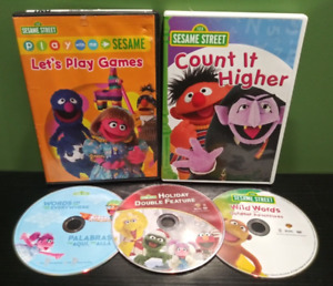 Lot of 5 Sesame Street DVDs - Holiday Double Feature Wild Words Ever Count Games
