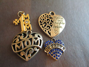 New ListingLot of 4 Mother's Day pendants charms grandma mom daughter heart costume jewelry