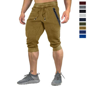 Men's Casual Cotton Shorts 3/4 Capri Running Pants Loose Fit Joggers Gym Shorts