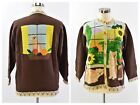 90s Womens 1X Story Book Knits Novelty Cardigan Sweater Cats Flowers Embroidered