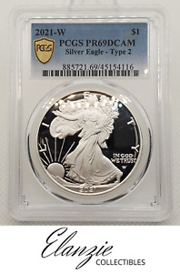 2021-W American Silver Eagle Coin Type 2 PCGS PR69 DCAM Blue Label