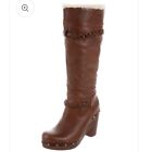 Ugg Savanna Brown Leather Studded Boots 7 Clog Fleece Lined Tall Knee High