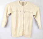 vtg yarnworks womens size m beige handknit cotton blend button front sweater EUC