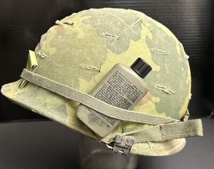 Vietnam War Era Styled US M1 Steel Helmet w/60s Mitchell Camo Cover,Liner & Gear