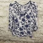 Rose & Rhyme Womens Plus Size 1X Blue White Floral Paisley V Neck 3/4 Sleeve Top