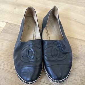 Chanel Lambskin Leather CC Espadrilles Flats Size 10 US/40 EU