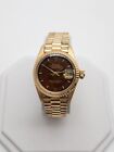 $28,000 ROLEX PRESIDENT FACTORY WOOD DIAL 18k Yellow Gold Ladies Watch SERVICED