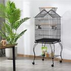 57inch Double Roof Top Bird Cage Metal Open Top Parakeet Cage with Stand, Black