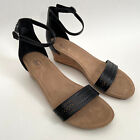 BASS Black Faux Leather Wedge Heel Ankle Strap Sandal Womens 11 M Wendy Open Toe