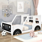 Twin Size Children Car-Shaped Bed Frames w/ Wheels Wood Platform Bed for Bedroom